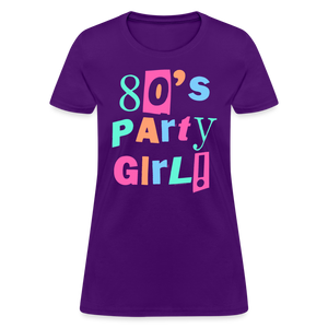 Women's 80s Party Girl 1980s Retro Costume T-Shirt - purple