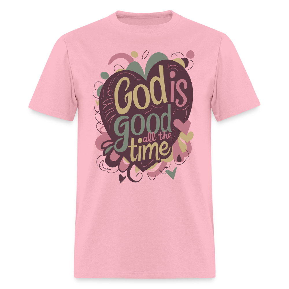 God is Good All the Time Hearts Christian Bible Quote T-Shirt - pink
