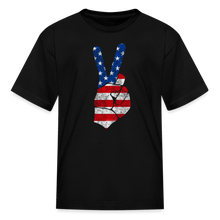 Load image into Gallery viewer, Vintage Peace Sign American Flag 4th of July Kids T-Shirt - black