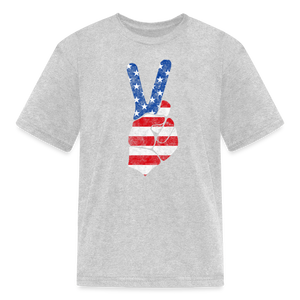 Vintage Peace Sign American Flag 4th of July Kids T-Shirt - heather gray