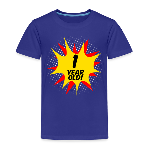 Kids Superhero Comic Explosion Boy's 1st Birthday T-Shirt - royal blue