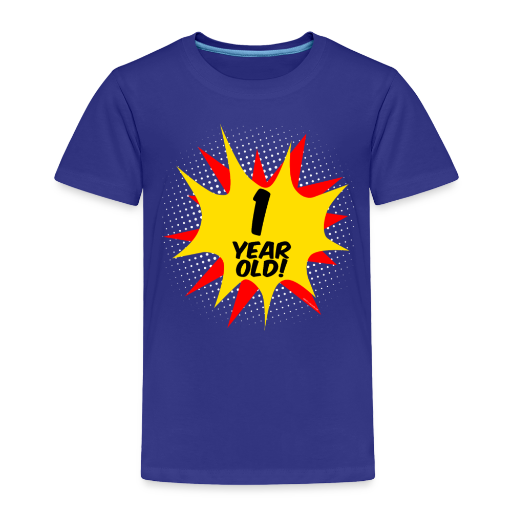 Kids Superhero Comic Explosion Boy's 1st Birthday T-Shirt - royal blue