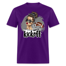 Load image into Gallery viewer, Classy until Kickoff Football Messy Bun Sports Unisex T-Shirt - purple