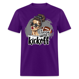 Classy until Kickoff Football Messy Bun Sports Unisex T-Shirt - purple