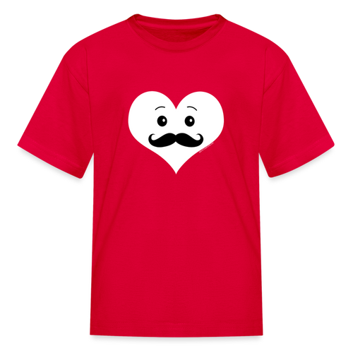 Cute Mustache Heart Valentines Day Shirt for Boys Kids Adult - red