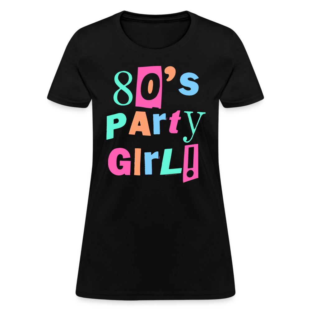 Women's 80s Party Girl 1980s Retro Costume T-Shirt - black