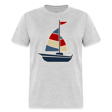 Load image into Gallery viewer, Red and Blue Nautical Sailboat Sailing T-Shirt - heather gray