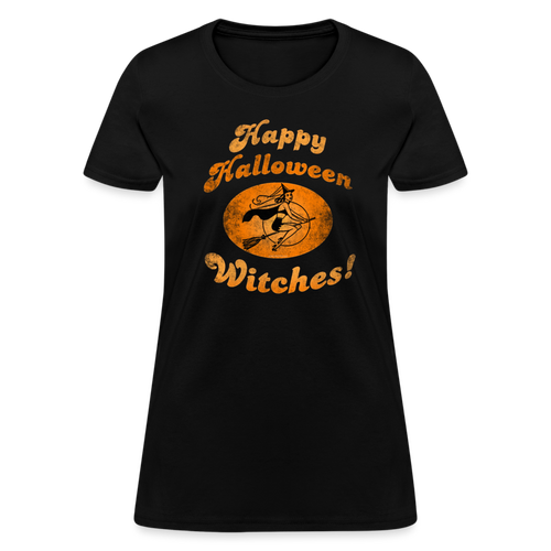 Happy Halloween Witches Cute Womens Vintage T-Shirt - black