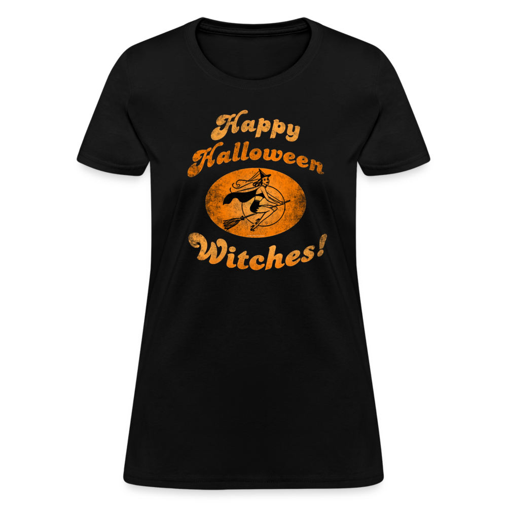 Happy Halloween Witches Cute Womens Vintage T-Shirt - black