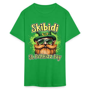 Skibidi St Patt Rizz Day Funny Patricks Meme Boy Teen T-Shirt - bright green