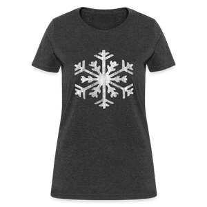 Big Giant Snowflake on Green Christmas Womens T-Shirt - heather black