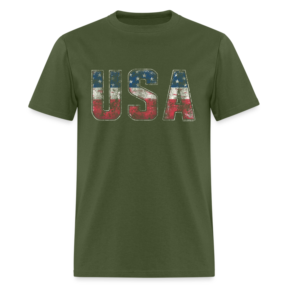USA Letters US Flag Patriotic 4th Of July Vintage American T-Shirt - military green