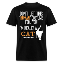 Load image into Gallery viewer, Cat in Human Costume Funny Halloween Shirts for Women Men Unisex - black