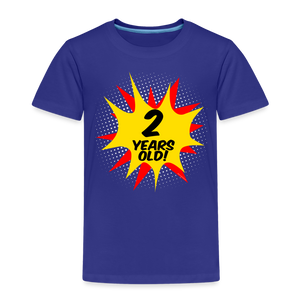 Kids 2 Years Old Superhero Comic Boys 2nd Birthday Party T-Shirt - royal blue