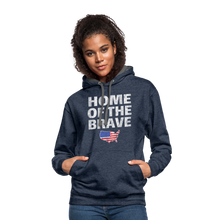 Load image into Gallery viewer, Home of the Brave Patriotic American Flag USA Hoodie - indigo heather/asphalt