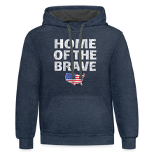 Load image into Gallery viewer, Home of the Brave Patriotic American Flag USA Hoodie - indigo heather/asphalt