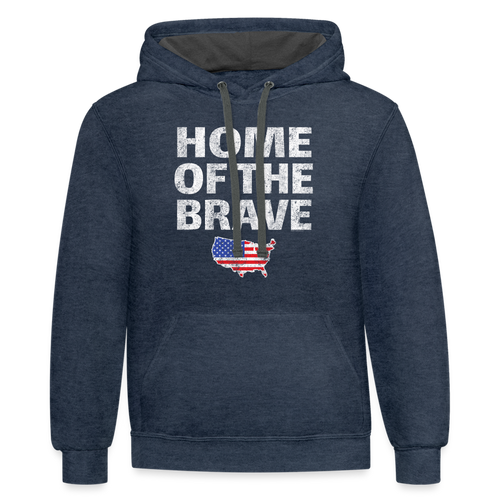Home of the Brave Patriotic American Flag USA Hoodie - indigo heather/asphalt