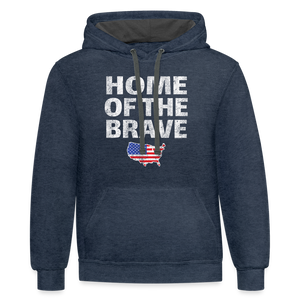 Home of the Brave Patriotic American Flag USA Hoodie - indigo heather/asphalt