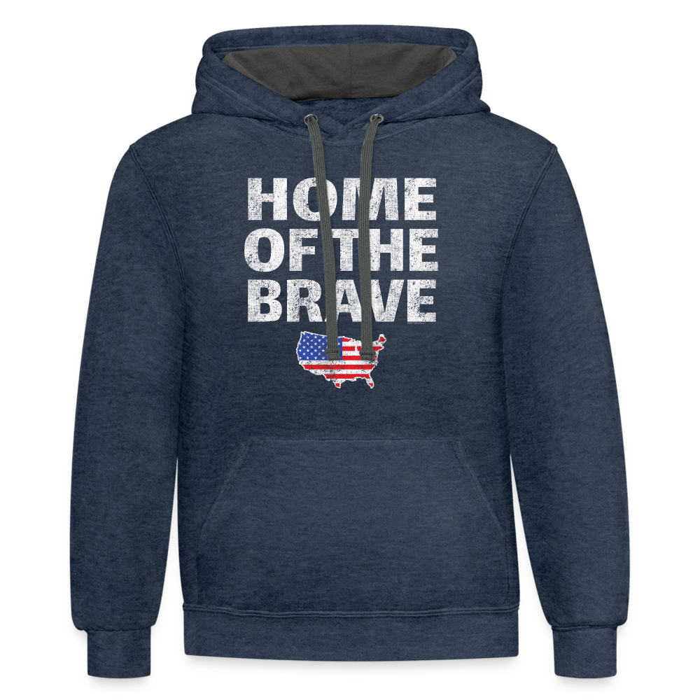 Home of the Brave Patriotic American Flag USA Hoodie - indigo heather/asphalt