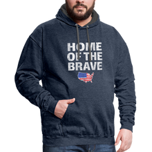 Load image into Gallery viewer, Home of the Brave Patriotic American Flag USA Hoodie - indigo heather/asphalt