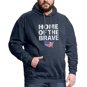 Home of the Brave Patriotic American Flag USA Hoodie - indigo heather/asphalt