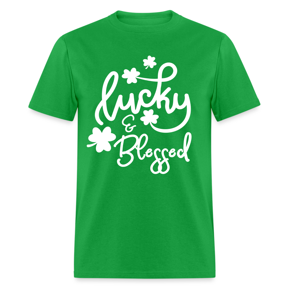 Lucky and Blessed Christian St Patricks Day T-Shirt Free Shipping - bright green