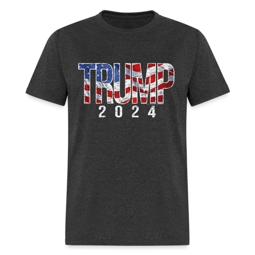 Trump 2024 Vintage American Flag Unisex Mens T-Shirt - heather black