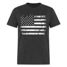 Load image into Gallery viewer, Vintage Grunge American Flag White Print Patriotic Unisex Classic T-Shirt - heather black