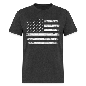 Vintage Grunge American Flag White Print Patriotic Unisex Classic T-Shirt - heather black