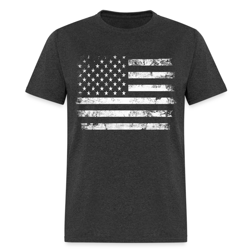 Vintage Grunge American Flag White Print Patriotic Unisex Classic T-Shirt - heather black