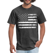 Load image into Gallery viewer, Vintage Grunge American Flag White Print Patriotic Unisex Classic T-Shirt - heather black