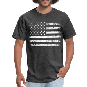 Vintage Grunge American Flag White Print Patriotic Unisex Classic T-Shirt - heather black