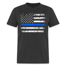 Load image into Gallery viewer, Thin Blue Line Patriotic American Flag Support the Police Unisex T-Shirt - heather black