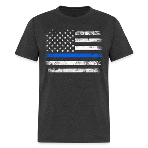 Thin Blue Line Patriotic American Flag Support the Police Unisex T-Shirt - heather black