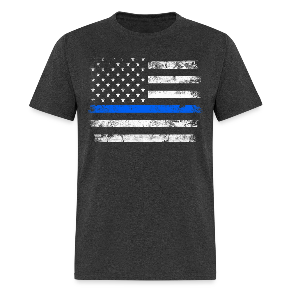 Thin Blue Line Patriotic American Flag Support the Police Unisex T-Shirt - heather black