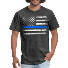 Load image into Gallery viewer, Thin Blue Line Patriotic American Flag Support the Police Unisex T-Shirt - heather black