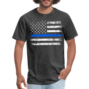 Thin Blue Line Patriotic American Flag Support the Police Unisex T-Shirt - heather black