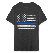 Load image into Gallery viewer, Thin Blue Line Patriotic American Flag Support the Police Unisex T-Shirt - heather black