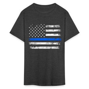 Thin Blue Line Patriotic American Flag Support the Police Unisex T-Shirt - heather black