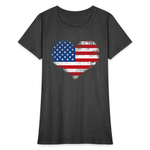 Load image into Gallery viewer, American Flag Heart, Vintage Grunge Style Patriotic Women&#39;s T-Shirt - heather black