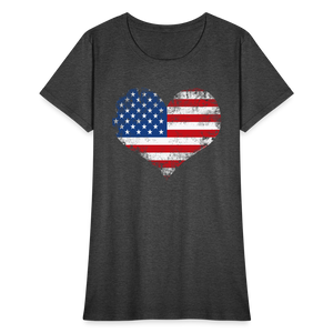 American Flag Heart, Vintage Grunge Style Patriotic Women's T-Shirt - heather black