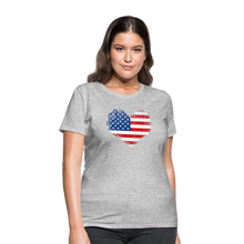 Load image into Gallery viewer, American Flag Heart, Vintage Grunge Style Patriotic Women&#39;s T-Shirt - heather gray