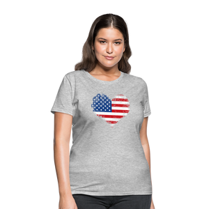 American Flag Heart, Vintage Grunge Style Patriotic Women's T-Shirt - heather gray