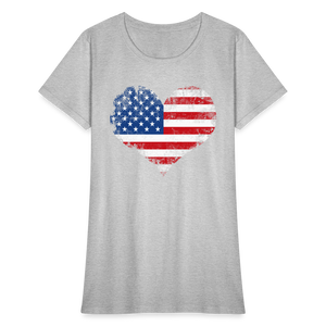 American Flag Heart, Vintage Grunge Style Patriotic Women's T-Shirt - heather gray