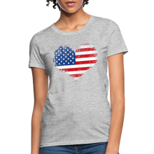 Load image into Gallery viewer, American Flag Heart, Vintage Grunge Style Patriotic Women&#39;s T-Shirt - heather gray