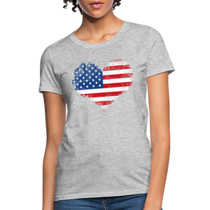 American Flag Heart, Vintage Grunge Style Patriotic Women's T-Shirt - heather gray