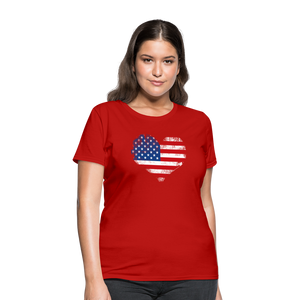 American Flag Heart, Vintage Grunge Style Patriotic Women's T-Shirt - red