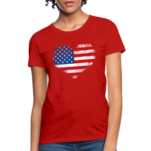 Load image into Gallery viewer, American Flag Heart, Vintage Grunge Style Patriotic Women&#39;s T-Shirt - red