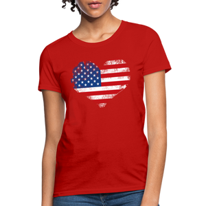 American Flag Heart, Vintage Grunge Style Patriotic Women's T-Shirt - red