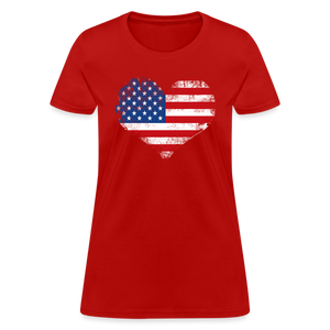 American Flag Heart, Vintage Grunge Style Patriotic Women's T-Shirt - red